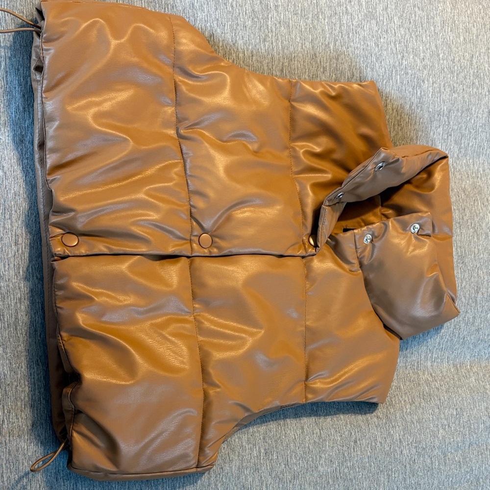 Brown Faux Leather  Puffer Vest